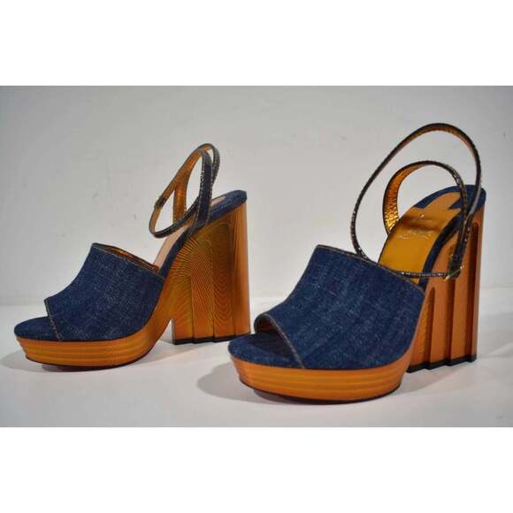 Christian Louboutin Mira Colunata 120 Denim Platform Wedge Sandal Heel Pump 38 - Picture 9 of 12